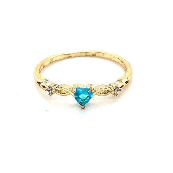 Dainty Blue Stone Heart Shaped Ring - Picture 1 of 4